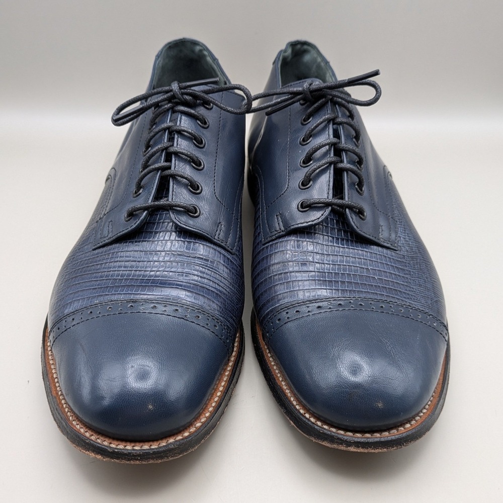 Stacy Adams Madison Navy Blue Leather Lizard Embossed Cap Toe Oxfords Mens 10 D